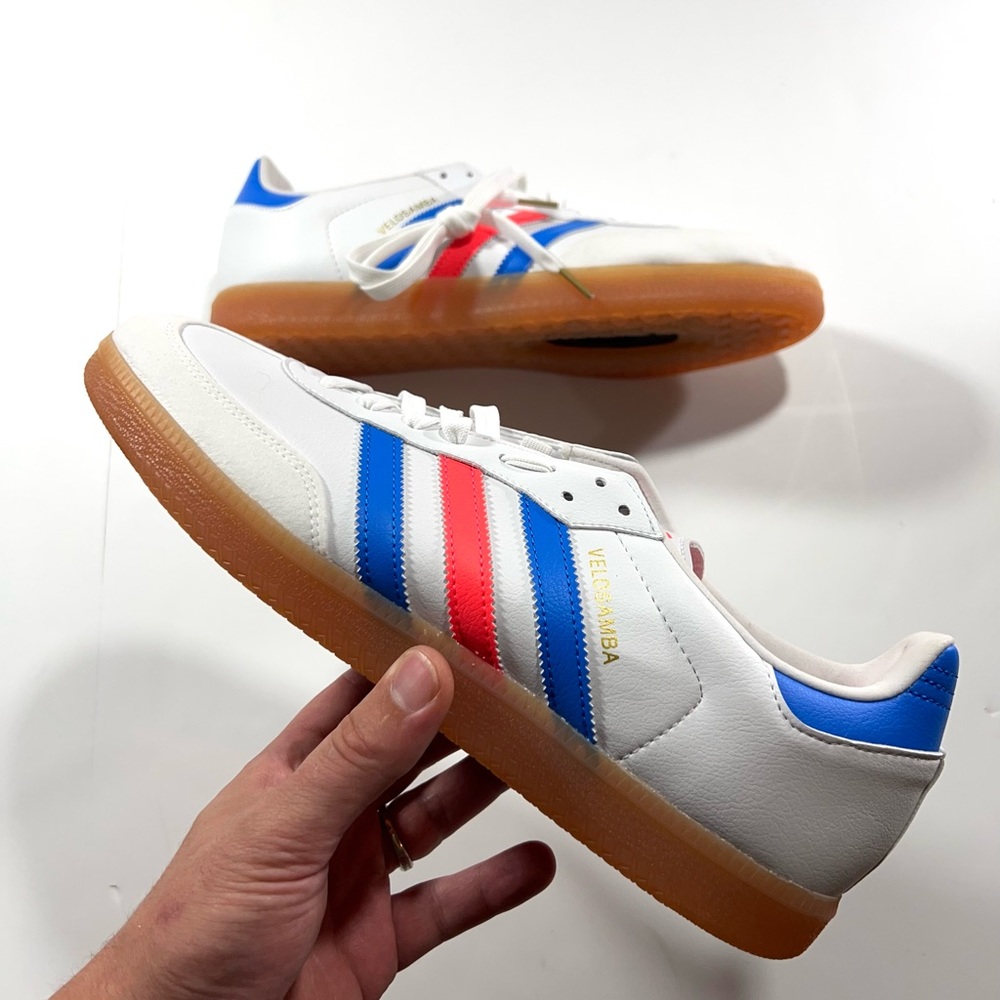 Adidas VeloSamba Cycling Shoes Vegan White Blue Rush Men's 12 Authentic GW5323